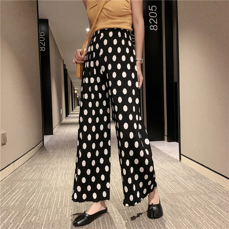 Black polka dot wide leg trousers best sale