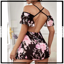 Load image into Gallery viewer, Classic Floral Print Mesh Satin Nighty
