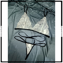 Load image into Gallery viewer, Transparent Lace Black &amp; White Lingerie Set
