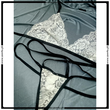 Load image into Gallery viewer, Transparent Lace Black &amp; White Lingerie Set
