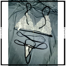 Load image into Gallery viewer, Transparent Lace Black &amp; White Lingerie Set
